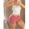 image:imageMakeMeChic Womens Gingham Print Lace Trim Shorts Tie Front Straight Leg Summer ShortsRed and White