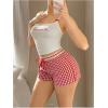 image:imageMakeMeChic Womens Gingham Print Lace Trim Shorts Tie Front Straight Leg Summer ShortsRed and White