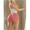 image:imageMakeMeChic Womens Gingham Print Lace Trim Shorts Tie Front Straight Leg Summer ShortsRed and White