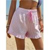 image:imageMakeMeChic Womens Gingham Print Shorts Drawstring Waisted Wide Leg Frill Trim Summer Y2K Boxer ShortsPink
