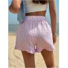 image:imageMakeMeChic Womens Gingham Print Shorts Drawstring Waisted Wide Leg Frill Trim Summer Y2K Boxer ShortsPink