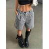 image:imageMakeMeChic Womens Gingham Print Shorts Wide Leg Pleated Summer Y2K Shorts with PocketBlack and White