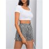 image:imageMakeMeChic Womens Gingham Ruffle Lounge Shorts Elastic High Waist Pajamas Boxer ShortsBlack and White