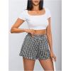 image:imageMakeMeChic Womens Gingham Ruffle Lounge Shorts Elastic High Waist Pajamas Boxer ShortsBlack and White