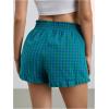 image:imageMakeMeChic Womens Gingham Ruffle Lounge Shorts Elastic High Waist Pajamas Boxer ShortsGreen P