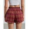 image:imageMakeMeChic Womens Gingham Ruffle Lounge Shorts Elastic High Waist Pajamas Boxer ShortsRed P