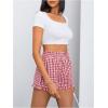 image:imageMakeMeChic Womens Gingham Ruffle Lounge Shorts Elastic High Waist Pajamas Boxer ShortsRed and White