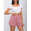 image:imageMakeMeChic Womens Gingham Ruffle Lounge Shorts Elastic High Waist Pajamas Boxer ShortsRed and White