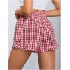 image:imageMakeMeChic Womens Gingham Ruffle Lounge Shorts Elastic High Waist Pajamas Boxer ShortsRed and White