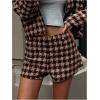 image:imageMakeMeChic Womens Houndstooth Dressy Shorts Low Rise Straight Leg Work Office ShortsBrown