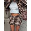 image:imageMakeMeChic Womens Houndstooth Dressy Shorts Low Rise Straight Leg Work Office ShortsBrown