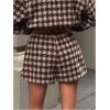 image:imageMakeMeChic Womens Houndstooth Dressy Shorts Low Rise Straight Leg Work Office ShortsBrown
