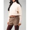 image:imageMakeMeChic Womens Houndstooth Print Belted Mini Shorts Straight Leg Winter Micro ShortsBrown