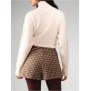 image:imageMakeMeChic Womens Houndstooth Print Belted Mini Shorts Straight Leg Winter Micro ShortsBrown