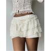 image:imageMakeMeChic Womens Lace Mini Shorts Elastic Waisted Ruffle Tiered Fall Low Rise Y2K Micro ShortsBeige