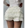 image:imageMakeMeChic Womens Lace Mini Shorts Elastic Waisted Ruffle Tiered Fall Low Rise Y2K Micro ShortsBeige