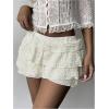 image:imageMakeMeChic Womens Lace Mini Shorts Elastic Waisted Ruffle Tiered Fall Low Rise Y2K Micro ShortsBeige