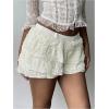 image:imageMakeMeChic Womens Lace Mini Shorts Elastic Waisted Ruffle Tiered Fall Low Rise Y2K Micro ShortsBeige