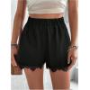 image:imageMakeMeChic Womens Lace Shorts Contrast Elastic High Waist Wide Leg ShortsBlack