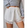 image:imageMakeMeChic Womens Lace Trim Mini Shorts Elastic Waist Low Rise Straight Leg Lounge ShortsWhite