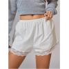 image:imageMakeMeChic Womens Lace Trim Mini Shorts Elastic Waist Low Rise Straight Leg Lounge ShortsWhite