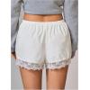 image:imageMakeMeChic Womens Lace Trim Mini Shorts Elastic Waist Low Rise Straight Leg Lounge ShortsWhite