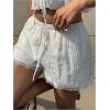 image:imageMakeMeChic Womens Lace Trim Wide Leg Shorts Drawstring Waist Embroidery Boho Vacation ShortsWhite