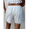 image:imageMakeMeChic Womens Lace Trim Wide Leg Shorts Drawstring Waist Embroidery Boho Vacation ShortsWhite