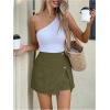 image:imageMakeMeChic Womens Linen Wide Leg Mini Shorts Split Hem High Waist Zip Summer SkortsGreen