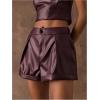 image:imageMakeMeChic Womens PU Leather Shorts High Waisted Pleated Wide Leg Dressy ShortsBurgundy