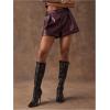 image:imageMakeMeChic Womens PU Leather Shorts High Waisted Pleated Wide Leg Dressy ShortsBurgundy