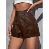 image:imageMakeMeChic Womens PU Leather Shorts High Waisted Roll Up Zipper Fly Shorts with PocketCoffee Brown