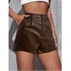 image:imageMakeMeChic Womens PU Leather Shorts High Waisted Roll Up Zipper Fly Shorts with PocketCoffee Brown