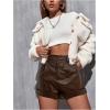 image:imageMakeMeChic Womens PU Leather Shorts High Waisted Roll Up Zipper Fly Shorts with PocketCoffee Brown