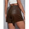 image:imageMakeMeChic Womens PU Leather Shorts High Waisted Roll Up Zipper Fly Shorts with PocketCoffee Brown