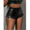 image:imageMakeMeChic Womens Party Faux Leather High Waist Mini Shorts Lace Up Skinny Hot PantsBlack