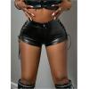 image:imageMakeMeChic Womens Party Faux Leather High Waist Mini Shorts Lace Up Skinny Hot PantsBlack