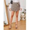 image:imageMakeMeChic Womens Plaid Shorts Houndstooth Wrap Front Bow Knot Tie Side Work Office Skort Brown Large