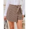 image:imageMakeMeChic Womens Plaid Shorts Houndstooth Wrap Front Bow Knot Tie Side Work Office Skort Brown Large