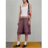 image:imageMakeMeChic Womens Plaid Wide Leg Bermuda Shorts Elastic Waist Drawstring Ruffle ShortsMulticolor