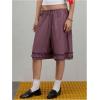 image:imageMakeMeChic Womens Plaid Wide Leg Bermuda Shorts Elastic Waist Drawstring Ruffle ShortsMulticolor