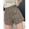 image:imageMakeMeChic Womens Plaid Wide Leg Short Zipper Back Button Front Y2K ShortsBrown