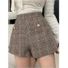 image:imageMakeMeChic Womens Plaid Wide Leg Short Zipper Back Button Front Y2K ShortsBrown