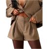 image:imageMakeMeChic Womens Plaid Work Office Micro Shorts Houndstooth Wide Leg Pleated Fall Mini ShortsBrown