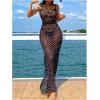 image:imageMakeMeChic Womens Polka Dots Mesh Sheer Maxi Beach Dress Draped Spaghetti Strap Bikini Cover UpBlack and White