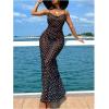image:imageMakeMeChic Womens Polka Dots Mesh Sheer Maxi Beach Dress Draped Spaghetti Strap Bikini Cover UpBlack and White