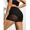 image:imageMakeMeChic Womens Rhinestone Micro Shorts Contrast Mesh Elastic Waisted Party Mini ShortsBlack