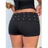 image:imageMakeMeChic Womens Rivet Studded Micro Shorts Elastic Low Waisted Punk Y2K Fall Mini ShortsBlack
