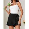 image:imageMakeMeChic Womens Ruffle Tiered Skorts Bow Knot Wrap Flared Hem Polka Dots Plain Summer ShortsBlack