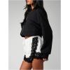 image:imageMakeMeChic Womens Satin Silk Lace Micro Shorts High Rise Knickers Half Slip Pjs BottomBlack and White